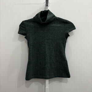 Women's OODJI Dark Green Short Sleeve Turtleneck Top